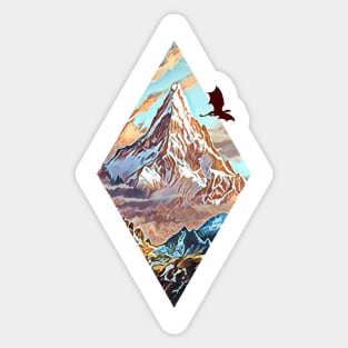 The Lonely Mountain - Dragon - Digital Art - Diamond Frame - Black - Fantasy Sticker